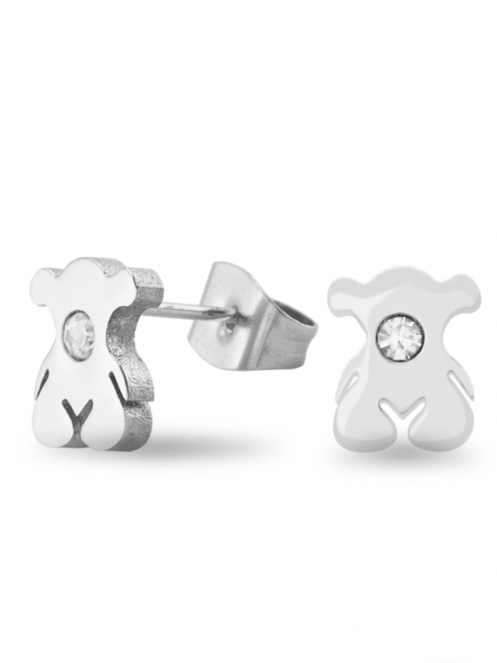 Bear Stainless Steel CZ Center Earrings